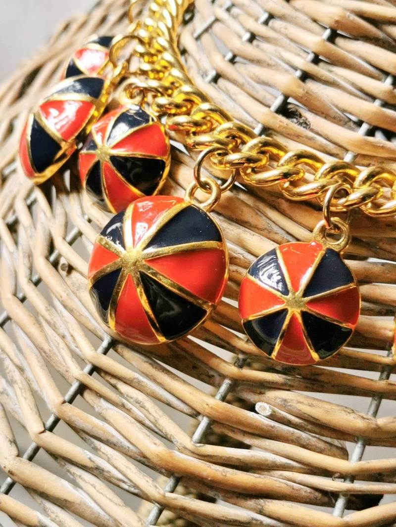 1980Er Jahre Escada Jockey Cap Necklace Escada Collier Kette Gold/Rot Schwarz Designer Schmuck von fairytailjewelry