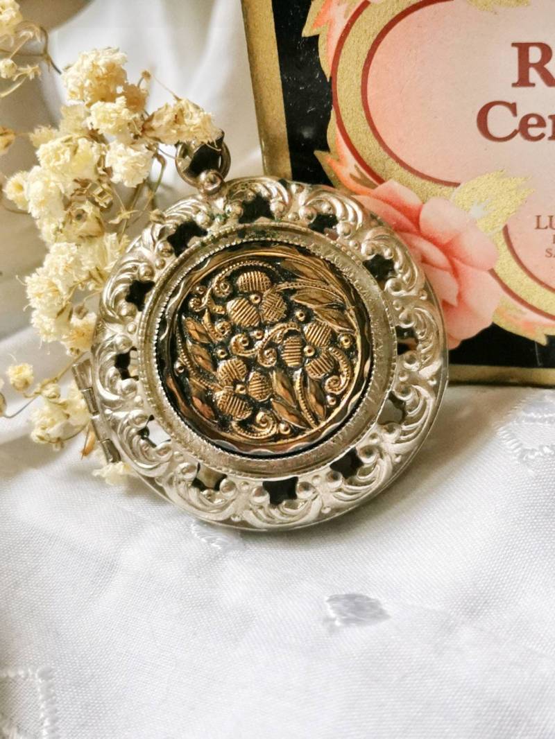 50Er Jahre Medaillon Gablonzer Strass Glas & Metall True Vintage Pendant Ketten Anhänger von fairytailjewelry