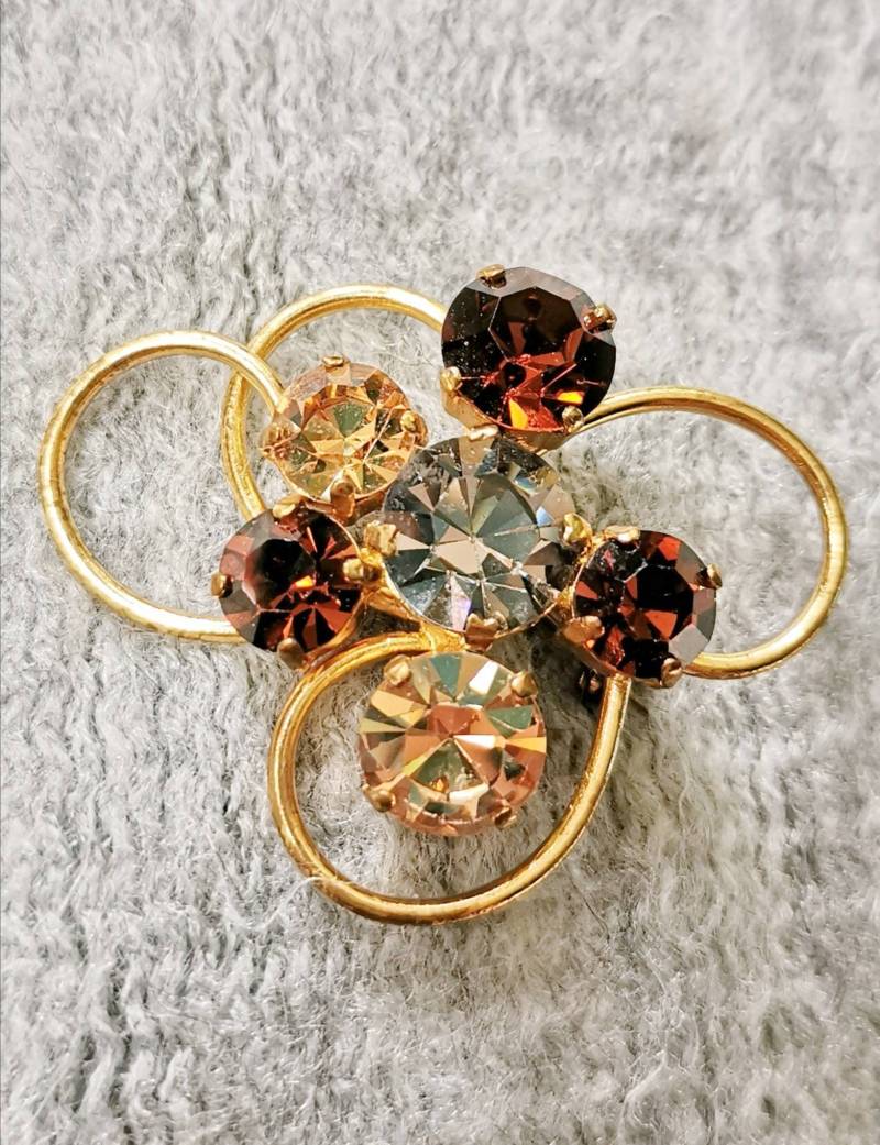 50Er Jahre Strass Brosche Gold & Braun True Vintage Glas Nadel 50Er Jahre Strass Brosche Gold & Braun True Vintage Glas Nadel von fairytailjewelry