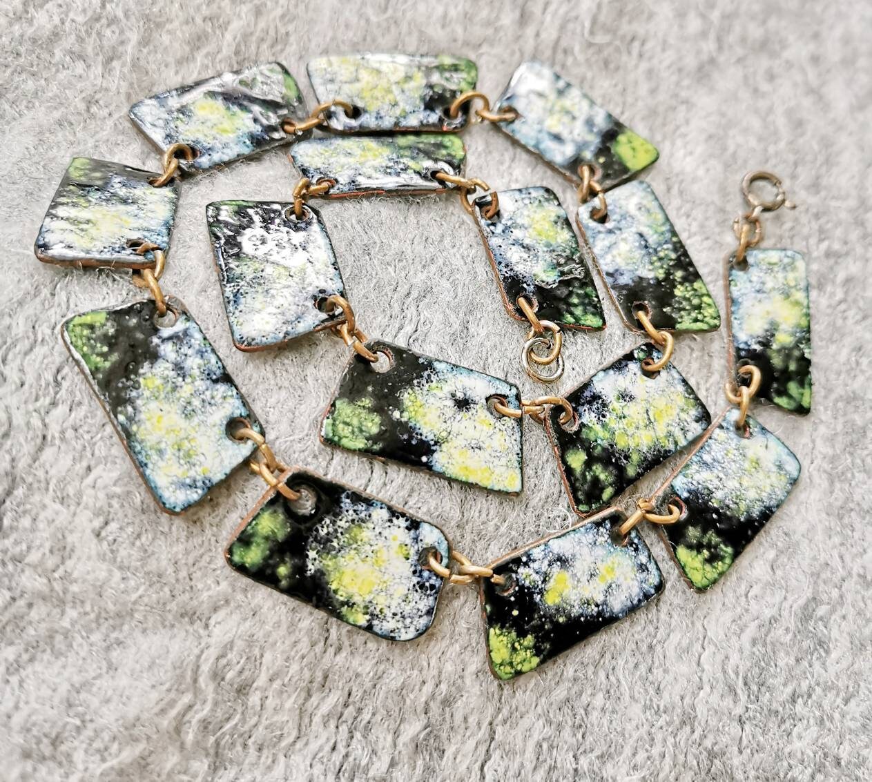 70Er Jahre Neon Emaille Collier Kette Unikat Kupfer Enamel von fairytailjewelry