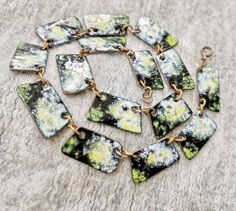 70Er Jahre Neon Emaille Collier Kette Unikat Kupfer Enamel von fairytailjewelry