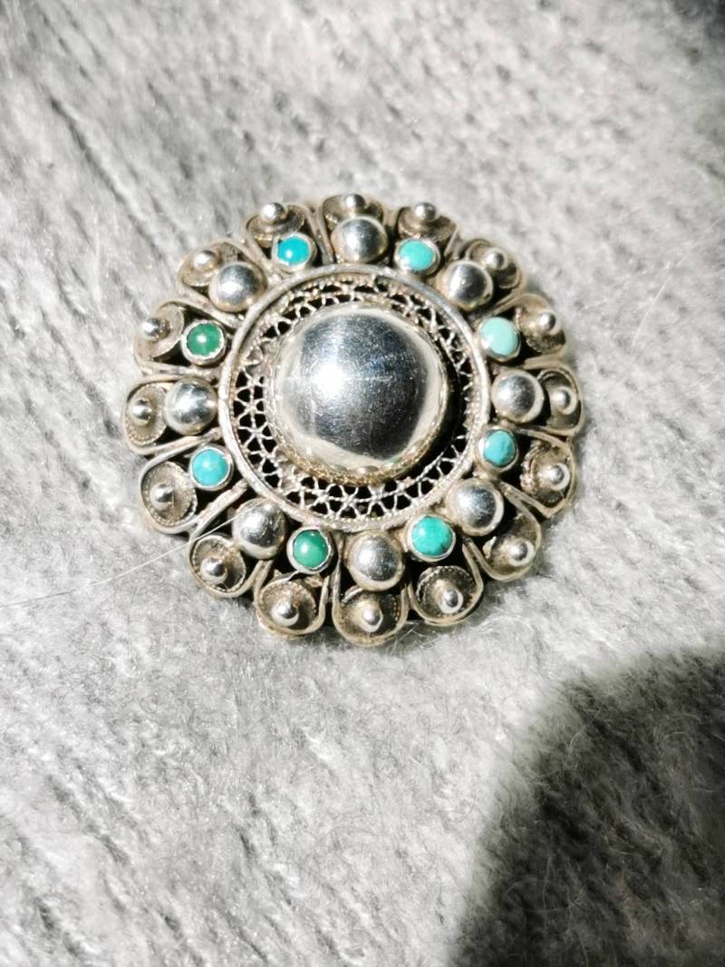 800 Silber Türkis Brosche Israel Ägypten Um 1920 Jugendstil Nadel Art Nouveau Midcentury von fairytailjewelry