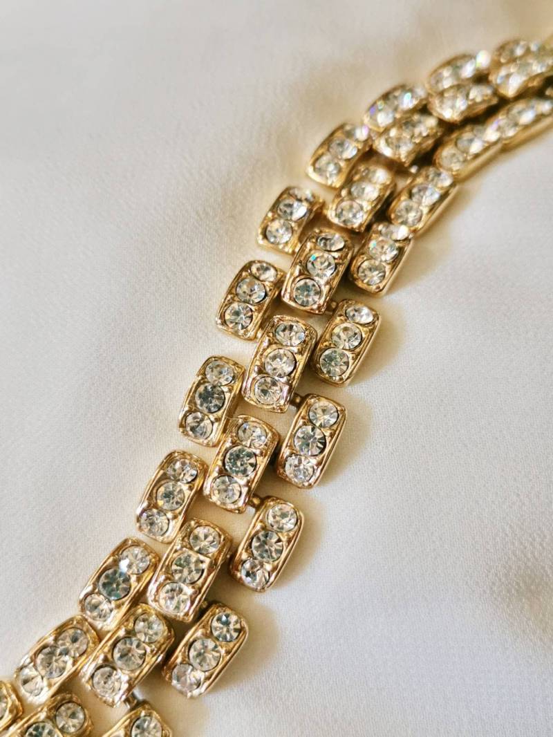 80Er Jahre Goldenes Strass Armband Armkette Armreif/Rinstone Bracelet Gold von fairytailjewelry