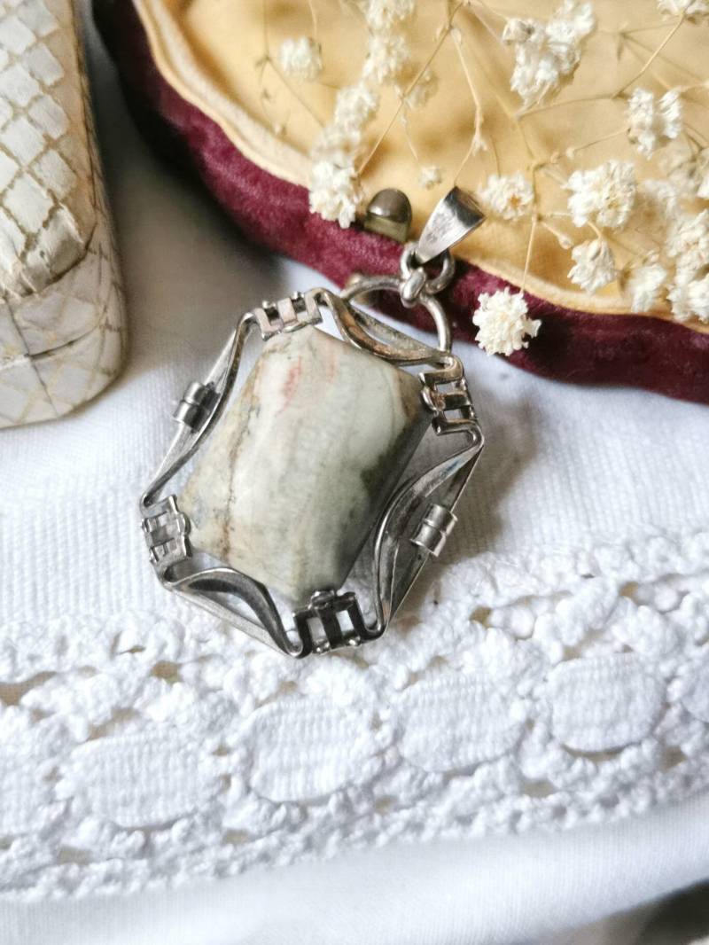 Art Deco 835 Silber Jaspis Ketten Anhänger True Vintage 1930 Silver Pendent Antik Schmuck Edelstein von fairytailjewelry