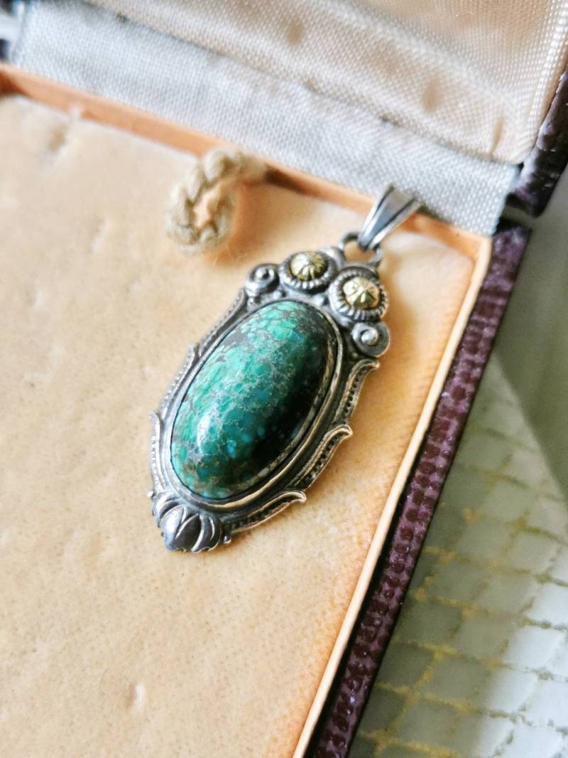 Art Nouveau 800 Silber Türkis Ketten Anhänger True Vintage Mit 585 Gg Blüten Um 1900 Gemstone Silver Pendent von fairytailjewelry