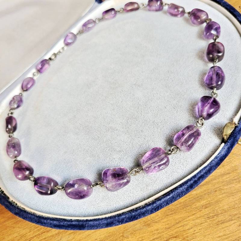 Art Nouveau Amethyst 835 Silber Collier Kette 1920 True Vintage Gemstone Necklace Cottage Jugendstil Violett Verlauf Antik Natur Silver Rar von fairytailjewelry