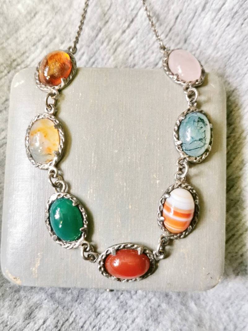 Art Nouveau Collier England Um 1920 Edelstein Cabuchon Sterling Silver Necklace 925 von fairytailjewelry