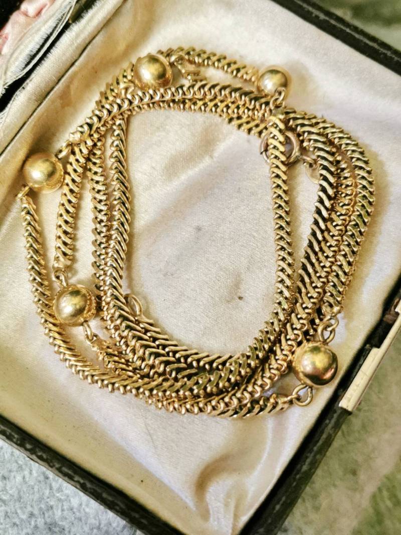 Art Nouveau Doublé Kette Um 1930 Deco Antik Necklace Gold True Vintage Perlen von fairytailjewelry