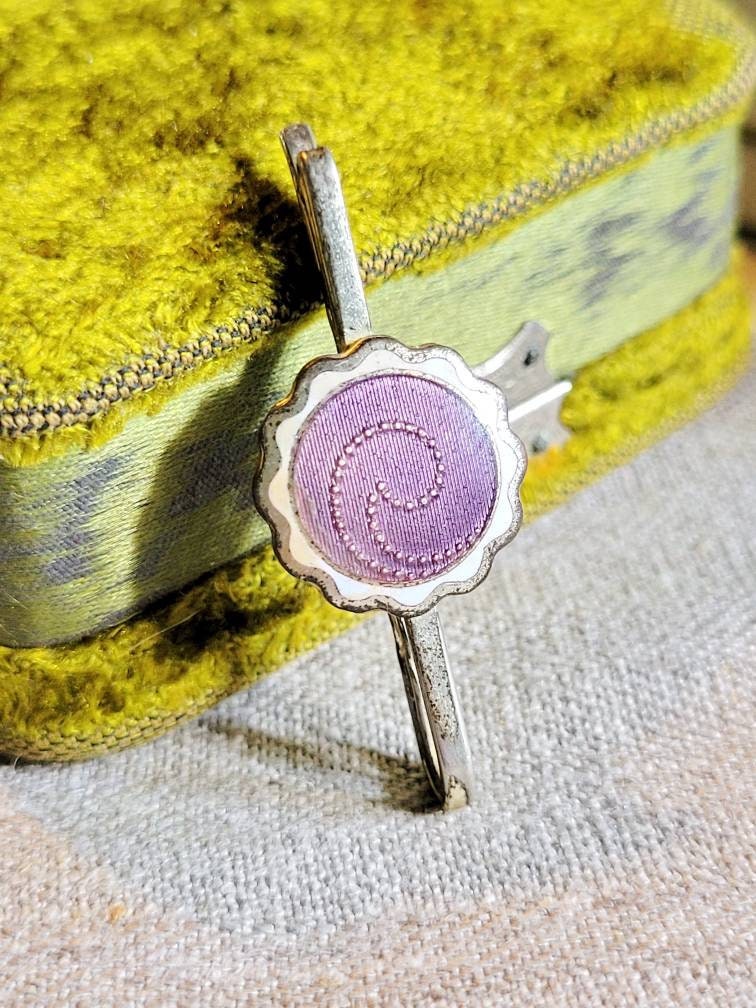 Art Nouveau Guilloche Emaille Krawatten Klammer Um 1920 Jugendstil Violett &weiß Cloisonne Enamel Antik Cottage Herren Schmuck von fairytailjewelry