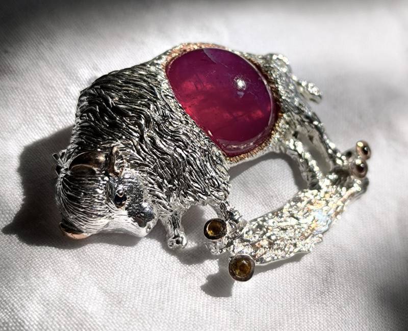 Bison 925 Rubin Brosche Mit Granat, Citrin Und Saphir Sterling Schmuck Geschenk Büffel Bison 925 Rubin Brosche Mit Granat, Citrin Und Saphir Sterling Schmuck Geschenk Büffel von fairytailjewelry