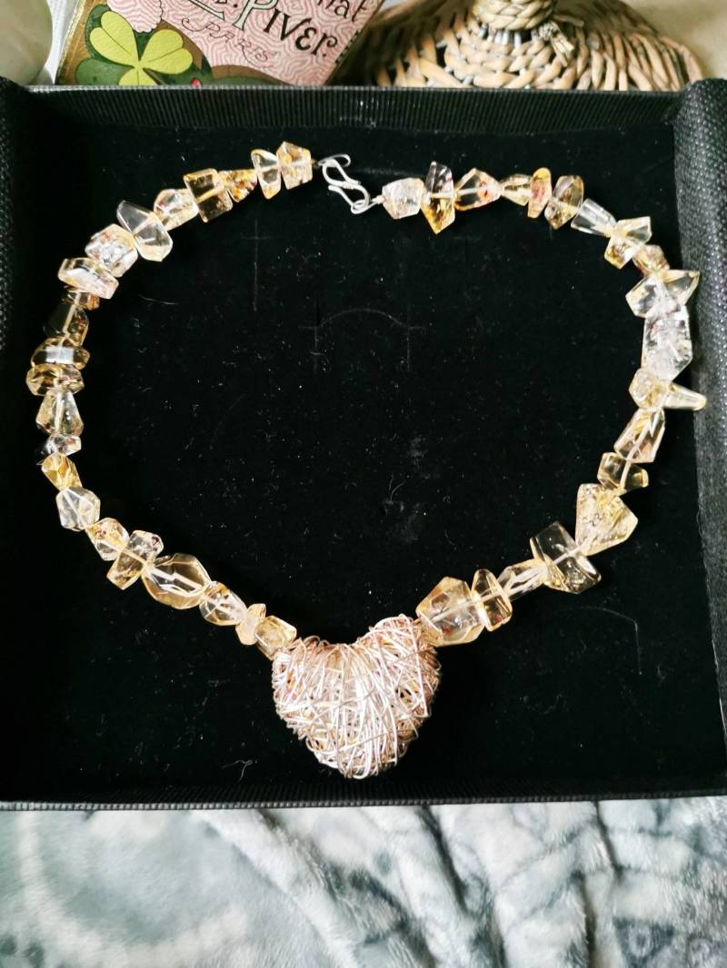 Edles 925 Silber Citrin Collier Kette Unikat Mit Herz Sterling Silber Quarz Necklace von fairytailjewelry