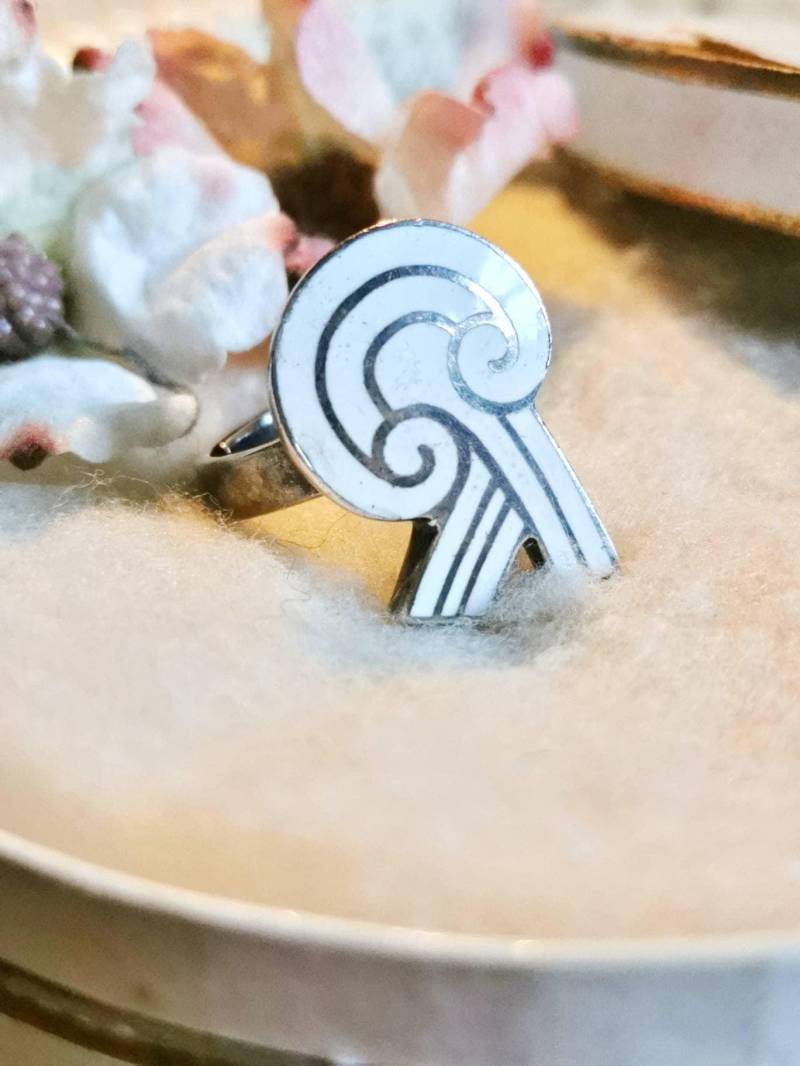 Emaille Design Ring True Vintage 925 Silber Sterling Enamel Ring Große Verstellbar Design Unikat von fairytailjewelry