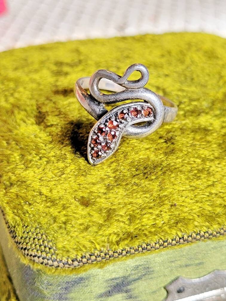 Granat 925 Silber Ring Schlange Jugend Design Gr. 17 Mm Snage Genstone Sterling Silver Cottage Landhaus Witch Tier Rot von fairytailjewelry