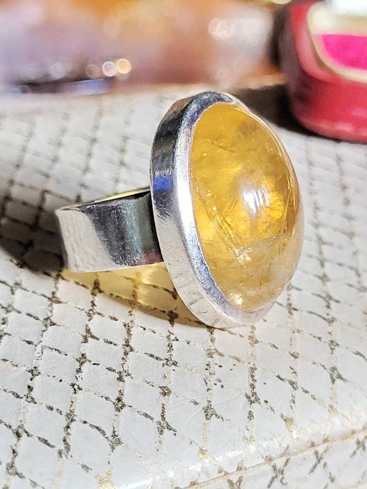 Großer Citrin 925 Silber Ring Statement Schmuck Sterling Silver Gemstone Gr. 18 Mm Edelstein Sonnen Gelb Geschenk Esoterik Witch von fairytailjewelry