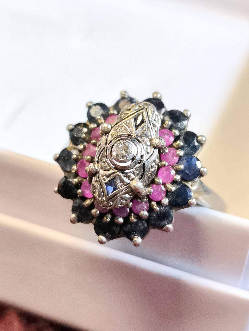 Halo Rubin/Saphir & Diamant Ring Statement 925 Silber U. Weißgold Gr. 22 Mm Geschenk Verlobung Rar Halo Rubin/Saphir & Diamant Ring Statement 925 Silber U. Weißgold Gr. 22 Mm Geschenk Verlobung Rar von fairytailjewelry