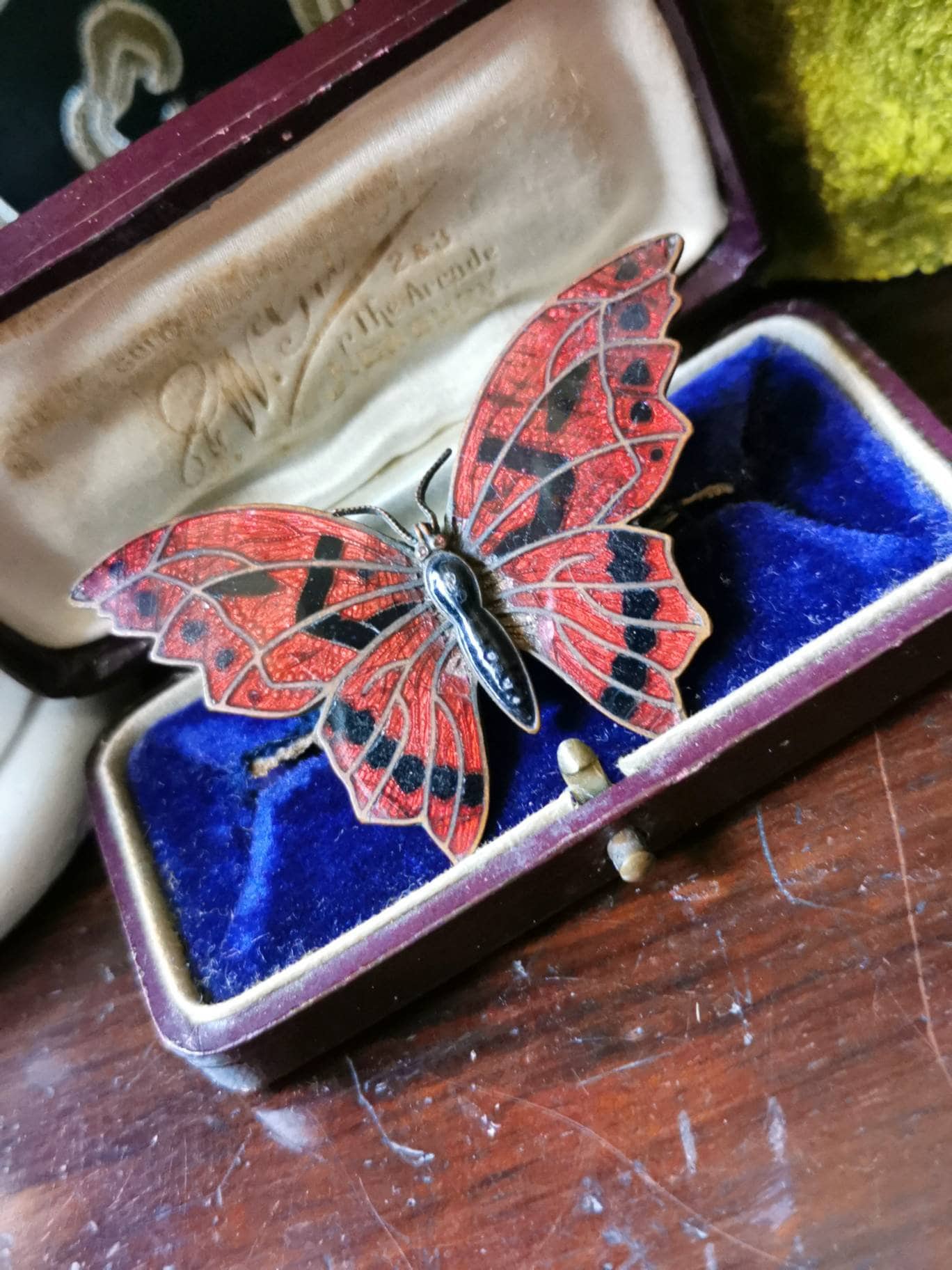 Jugendstil Emaille Schmetterling Brosche Rot & Schwarz Messing Enamel Brooch Butterfly Antik True Vintage Jugendstil Emaille Schmetterling Brosche Rot & Schwarz Messing Enamel Brooch Butterfly Antik True Vintage von fairytailjewelry
