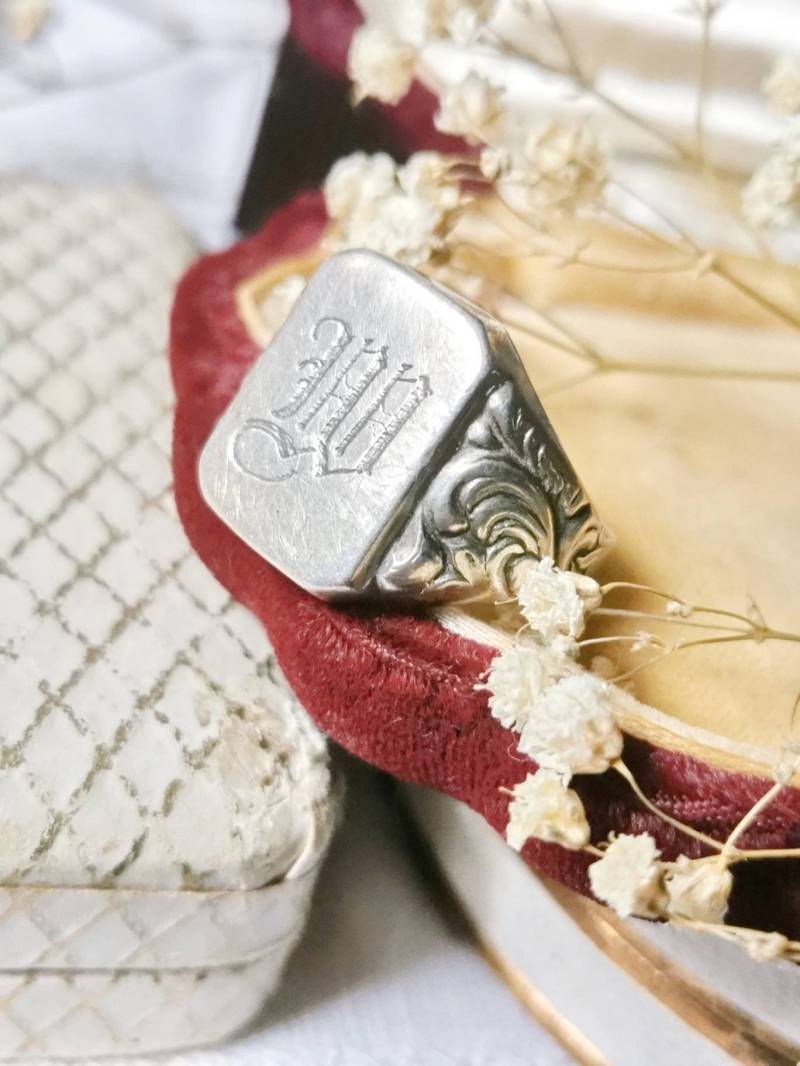 Jugendstil Herren Monogramm 835 Silber Ring Siegel Ring Schmuck Silver True Vintage von fairytailjewelry