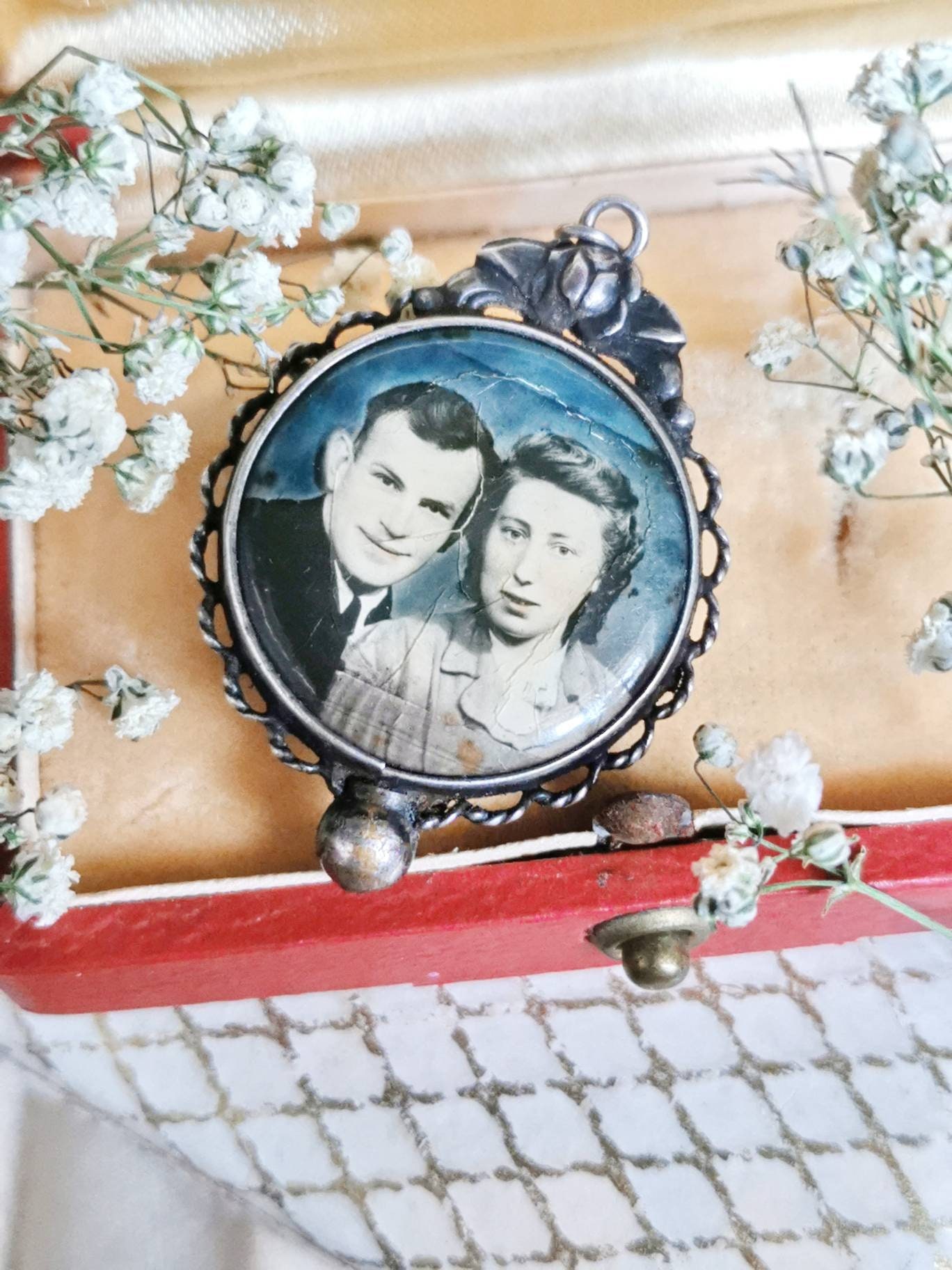 Jugendstil Medaillon Foto Um 1920 Alpacca Silber Antik Artnouvau Cottage Ketten Anhänger Landhaus Design Andenken Geschenk Floral von fairytailjewelry