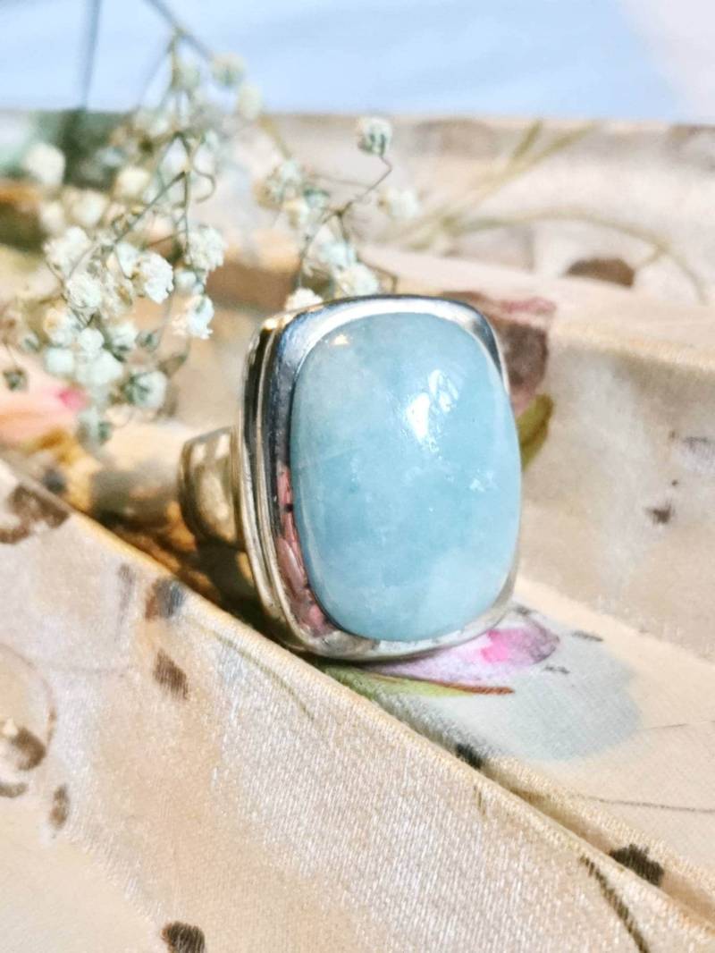 Milky Aquamarin Ring 925 Silber Blauer Edelstein Vintage Design Statement Gr. 19, 5 Mm Solitär Witch Esoterisch Unikat Milky Aquamarin Ring 925 Silber Blauer Edelstein Vintage Design Statement Gr. 19, 5 Mm Solitär Witch Esoterisch Unikat von fairytailjewelry