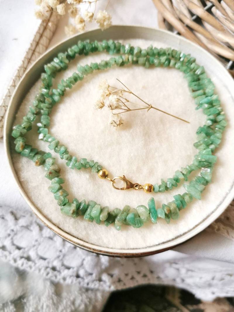 Natürliche Smaragd Kette 585 Gg Collier Necklace 14K Gold Halskette Verlauf Natur Esoterisch Design Unikat von fairytailjewelry