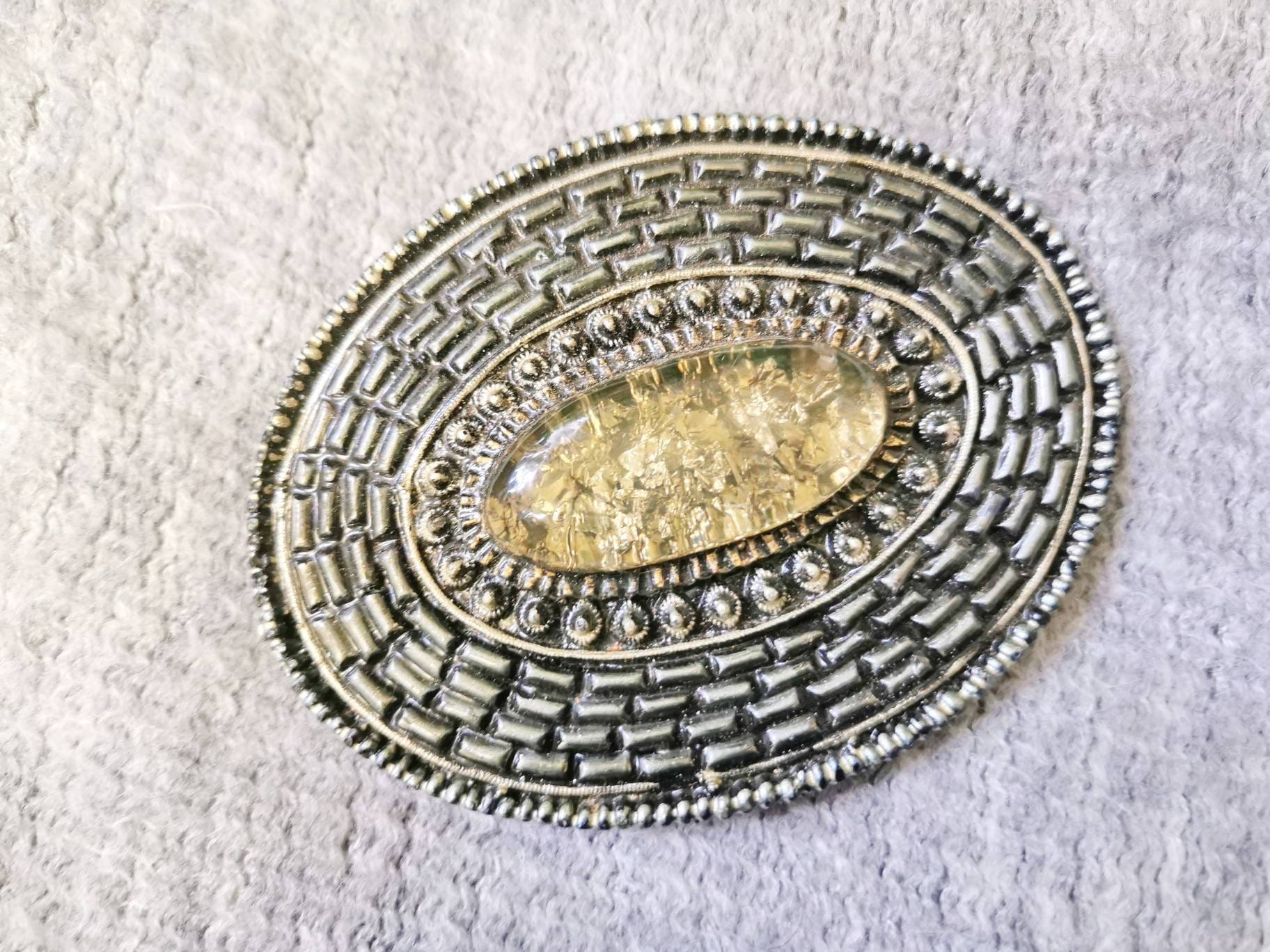 Orig 70Er Jahre Gürtel Schließe Für Stretch Bernstein Optic Silber & Gold True Vintage von fairytailjewelry