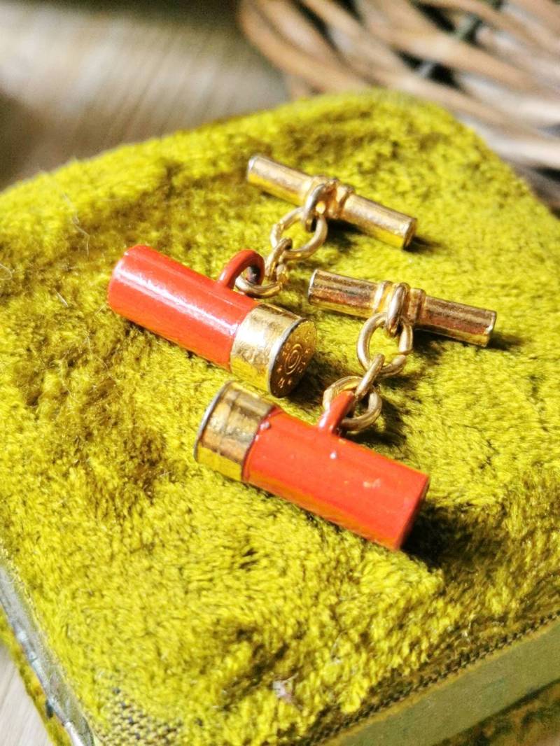 Patronen Manschettenknöpfe Unisex Rot & Golden True Vintage Cufflinks Design Schmuck Knöpfe Shell 12 Gauge von fairytailjewelry