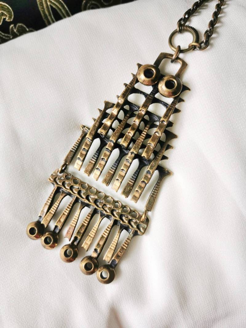 Pentti Sarpaneva - Eulen-Anhänger Collier Sign. Finnland 70S Modernist Brutalist Bronze Necklace von fairytailjewelry