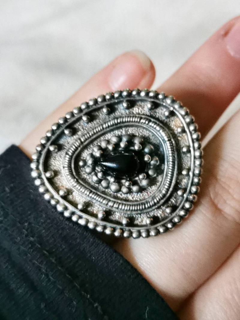 Pierre Lang Xxl Ring Silber Schwarzer Stein Pl Go Boho Vintage Design Gr8 von fairytailjewelry