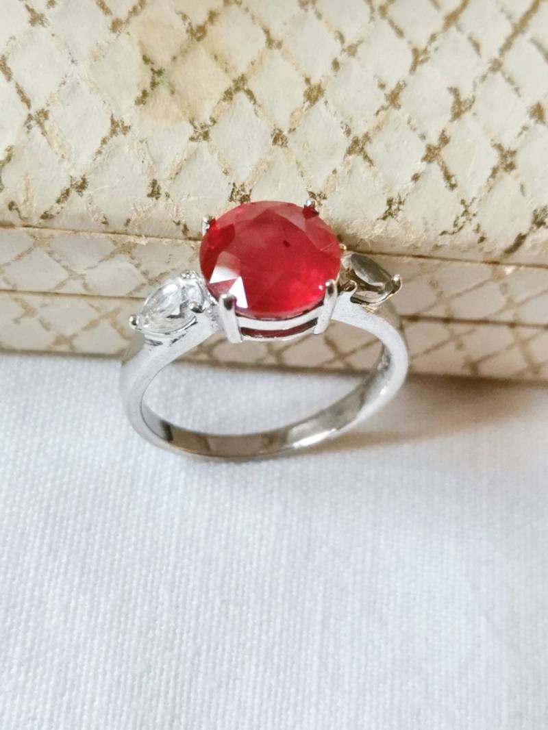 Rubin & Topas 925 Silber Ring Edelstein Verlobung Ehering Solitär Gemstone Ring Ruby von fairytailjewelry