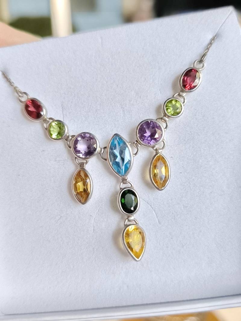 Silber Edelstein Collier - Turmalin Citrin Amethyst Granat Peridot Tropfen Kette Geschenk Bunt Silber Edelstein Collier - Turmalin Citrin Amethyst Granat Peridot Tropfen Kette Geschenk Bunt von fairytailjewelry