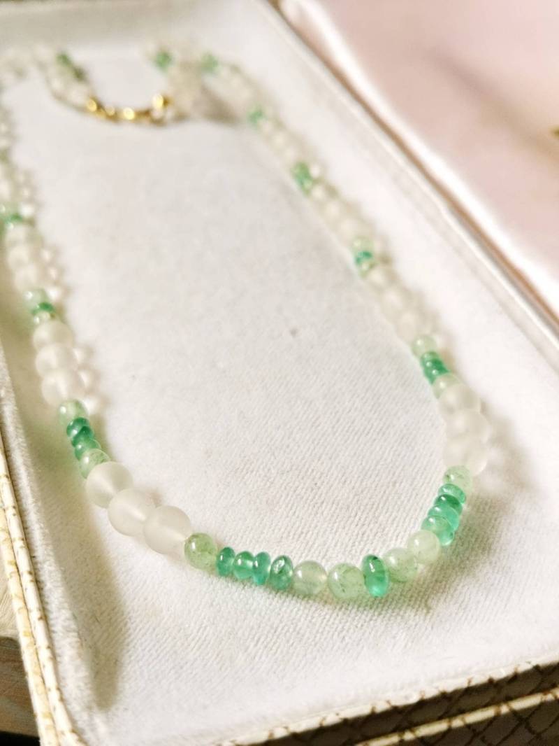 Smaragd Mit Bergkristall & Jade Collier Kette 585 Gg Edelstein 14K Gemstone Necklace Smaragd Mit Bergkristall & Jade Collier Kette 585 Gg Edelstein 14K Gemstone Necklace von fairytailjewelry