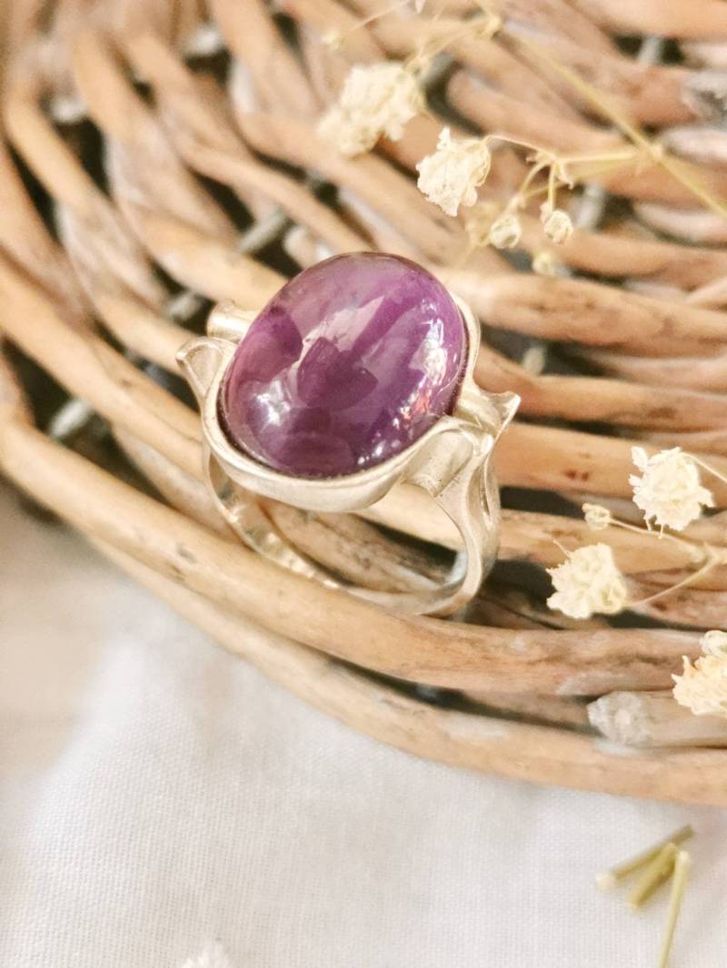 Space Age 835 Silber Amethyst Ring Gr 18 True Vintage Modernist Ring 70Er Jahre Edelstein von fairytailjewelry
