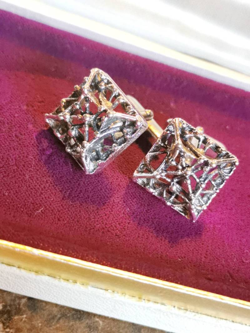 Space Age Manschettenknöpfe True Vintage Design Geometrisch Cufflink Anzug Krawatte Silber Geschenk Designer Minimalistisch von fairytailjewelry