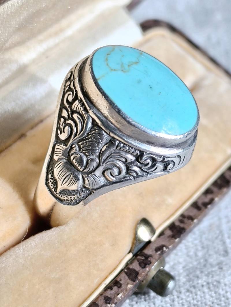 Traum Silber & Türkis Ring Lotusblüten Design Asiatisch Herren Geschenk Floral Jugendstil Blau Edelstein Traum Silber & Türkis Ring Lotusblüten Design Asiatisch Herren Geschenk Floral Jugendstil Blau Edelstein von fairytailjewelry