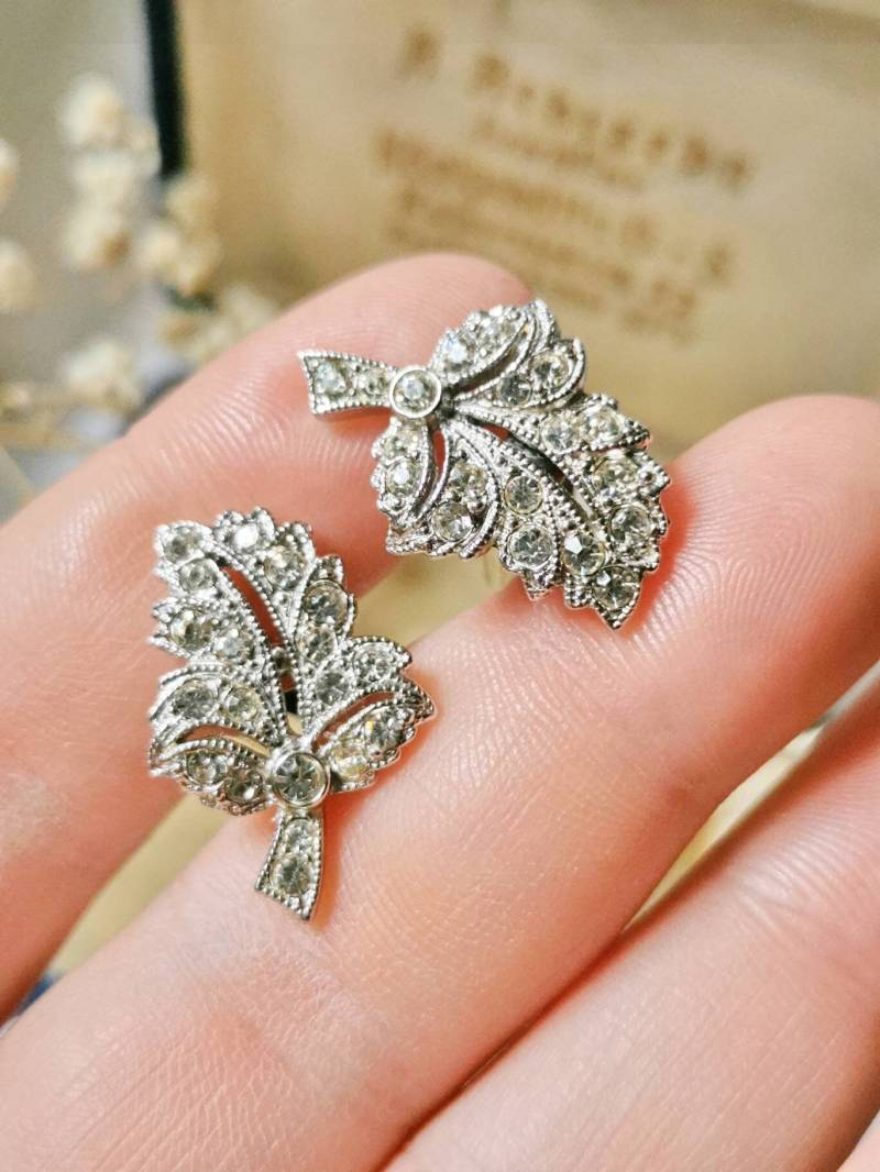 True Vintage 50Er Jahre Glas Strass & Metall Manschettenknöpfe Silber Farben Herren Schmuck Art Deco Blätter Geschenk Unisex von fairytailjewelry