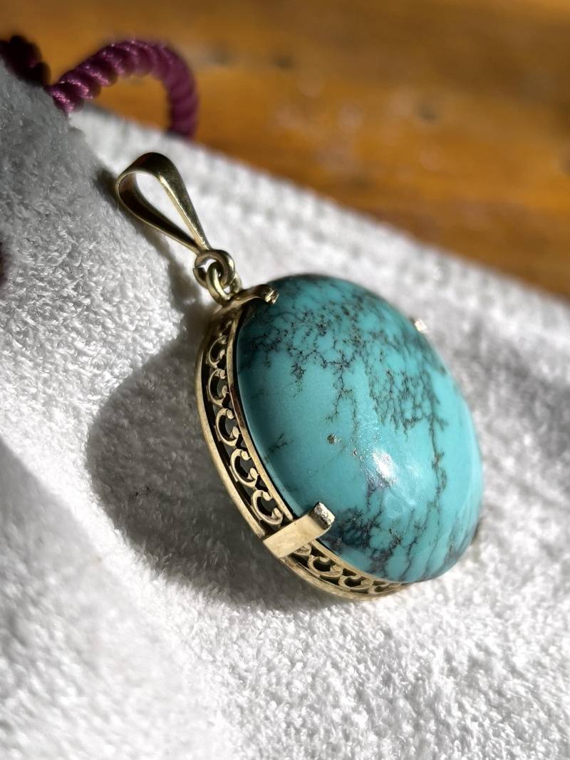 Viktorian Türkis & 9K Gelbgold Ketten Anhänger Gleiter 385 Edelstein Blau Geschenk von fairytailjewelry