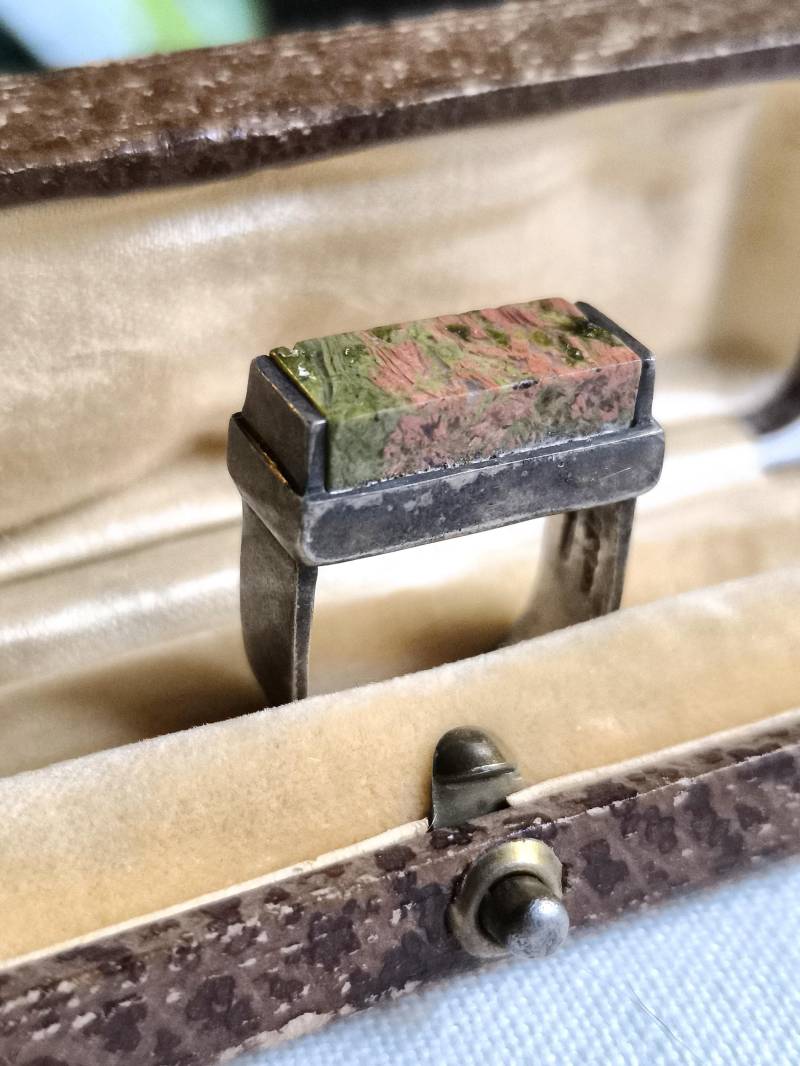 Vintage 925 Silberring Mit Unakit - Handarbeit, Ca. 1970-1980 Unisex Rosa/Grün Edelstein von fairytailjewelry