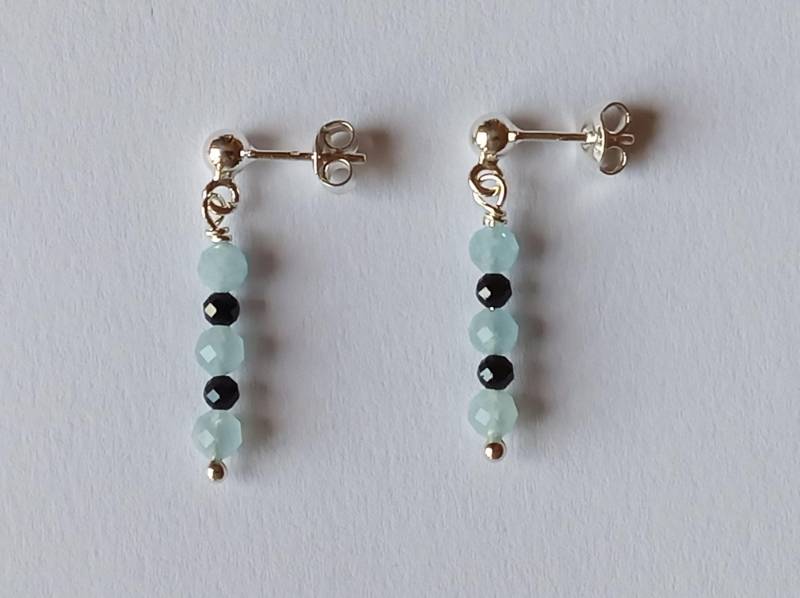 Aquamarin/Turmalin-Ohrringe-Blau-Schwarz-925Er Silber-Facettiert-Ohrhänger-Ohrstecker von fale925ohrringe