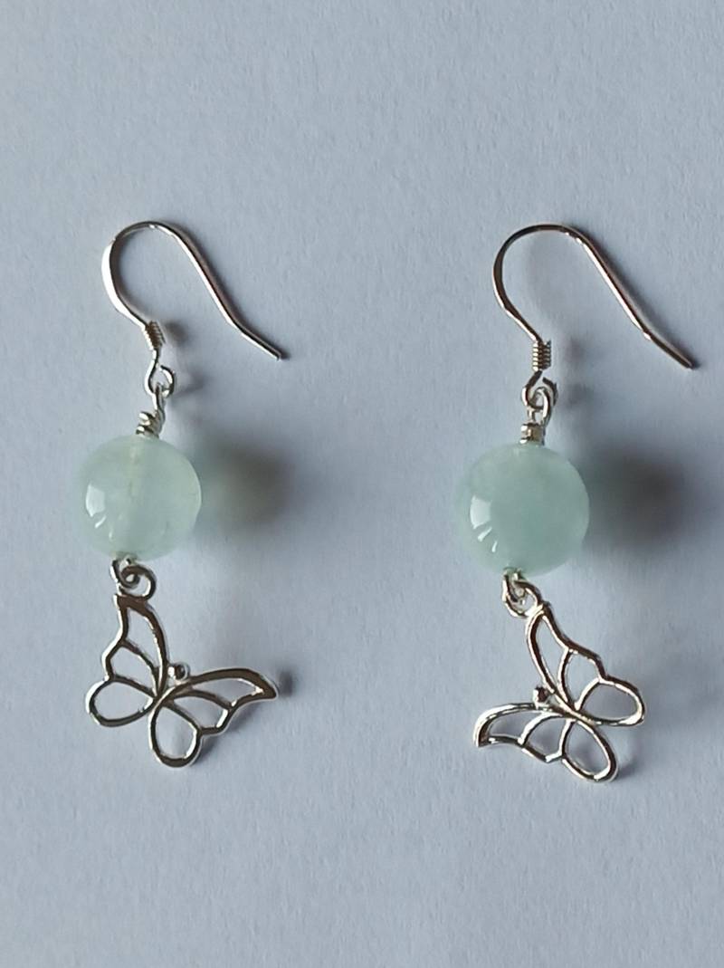 Aquamarin-Ohrringe-Hellblau-Mit Schmetterling-925Er Silber-Ohrhaken-Hängeohrringe von fale925ohrringe