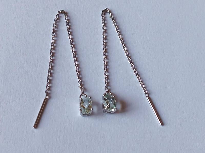 Aquamarin-Ohrringe-6x4 Mm-Hellblau-925Er Silber-Einfädler-Ohrringe von fale925ohrringe