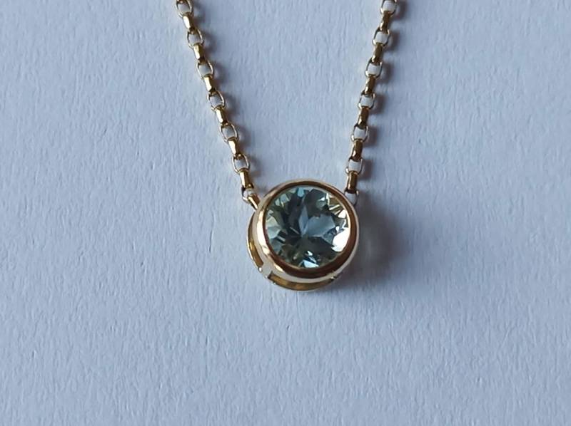 Goldkette in 375Er Gold Mit Aquamarin-Anhänger-Blau-Länge 45 cm-2, 1 G-Gold 9 Kt von fale925ohrringe