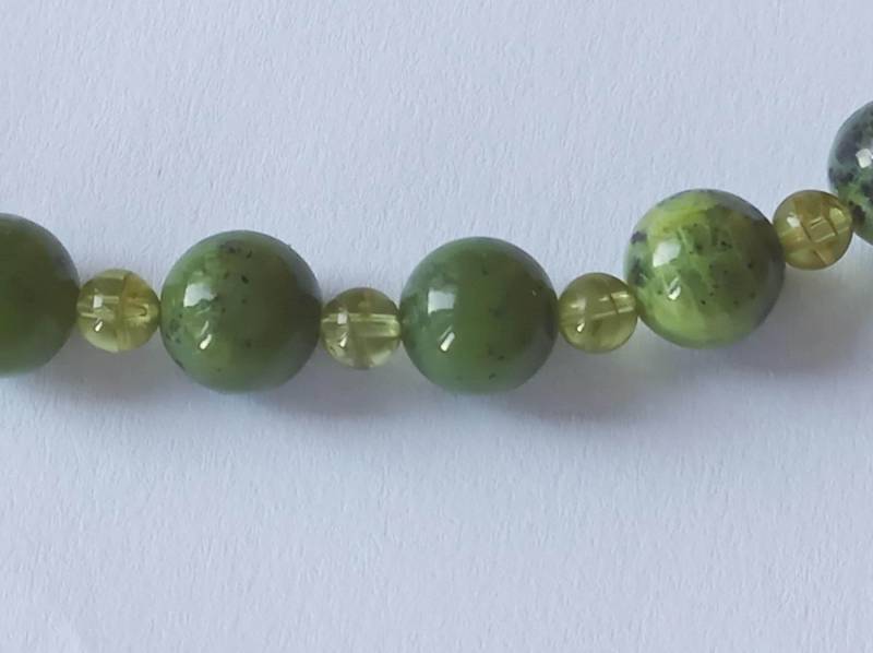 Nephrit-Jade/Peridot-Kette-Edelsteinkette-48 cm-Grün-Kugelkette-Karabiner-Verschluss-925Er Silber-Vergoldet von fale925ohrringe