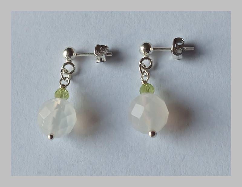 Achat/Peridot-Ohrringe-Weiß/Grün-925Er Silber-Ohrstecker-Hängeohrringe-Facettiert von fale925ohrringe