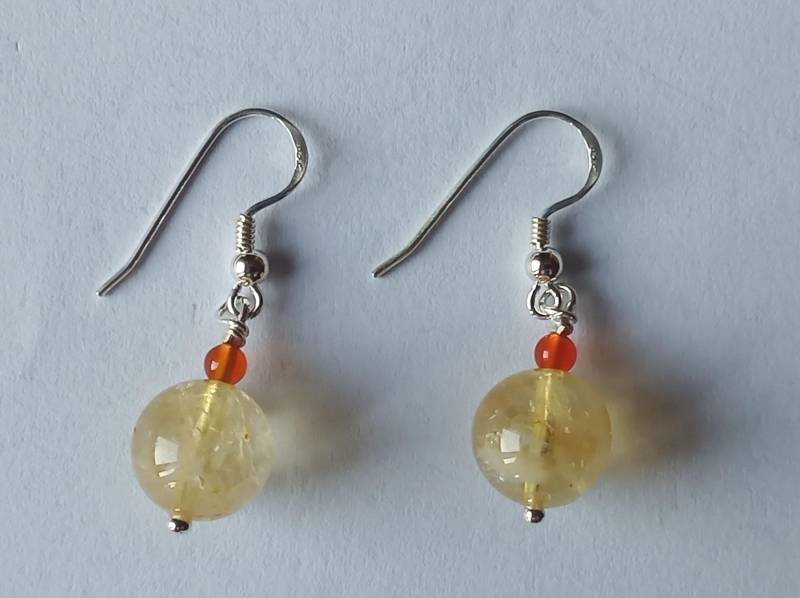 Citrin/Karneol-Ohrringe-Gelb/Rot-925Er Silber-Ohrhaken-Hängeohrringe von fale925ohrringe