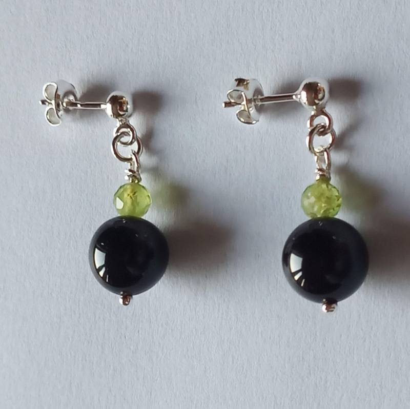 Ohrringe-Turmalin-Peridot-Schwarz-Grün-925Er Silber-Ohrstecker von fale925ohrringe