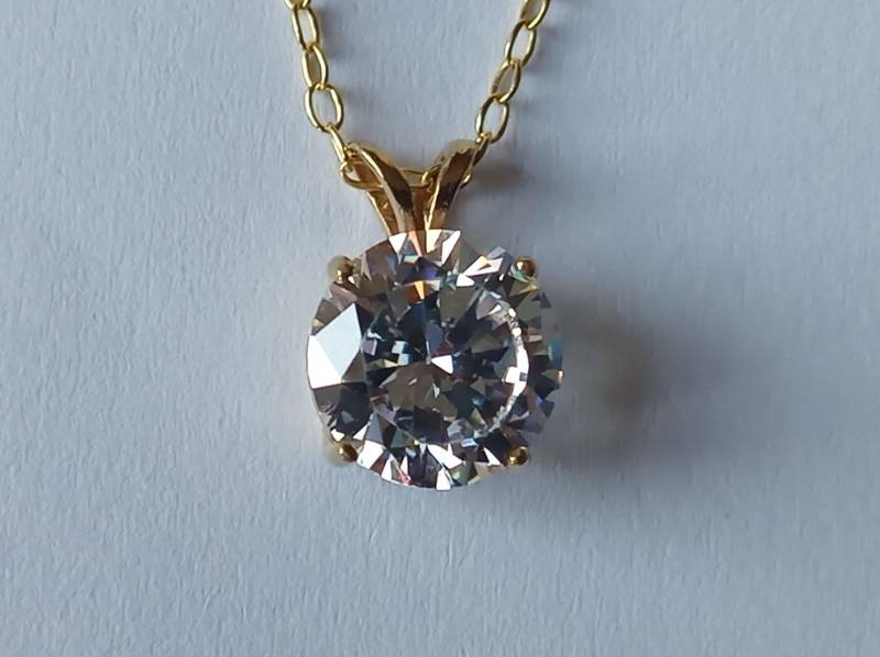 Silberkette-Vergoldet-Mit Zirkonia-Anhänger-Länge 45 cm-Ankerkette-925 Sterlingsilber Vergoldet von fale925ohrringe