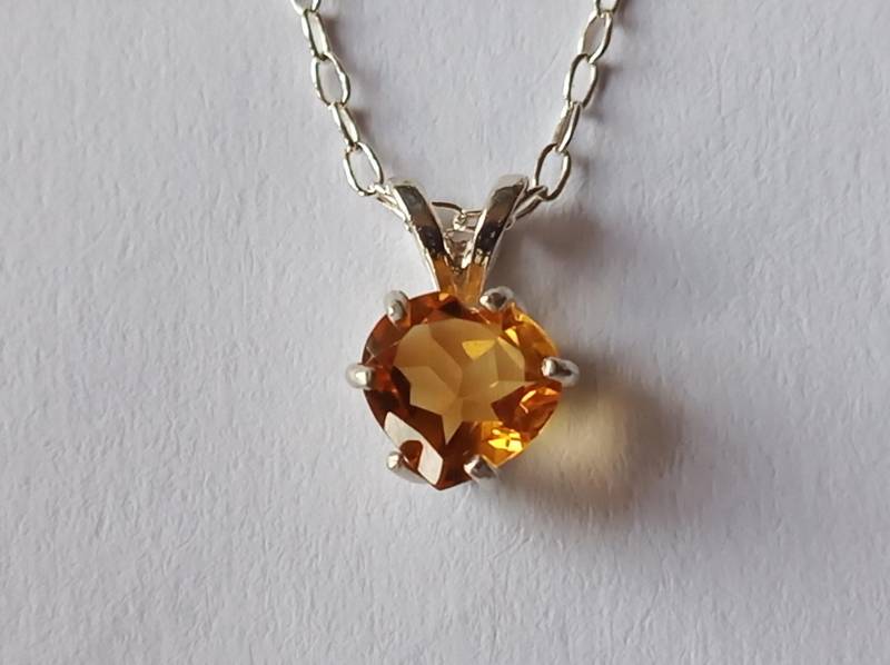 Silberkette-Mit Citrin-Herz-Anhänger-Länge 45 cm-925Er Silber-Kette von fale925ohrringe