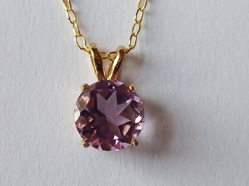 Silberkette-Vergoldet-Mit Amethyst-Anhänger-Länge 45 cm-925Er Silber-Kette von fale925ohrringe