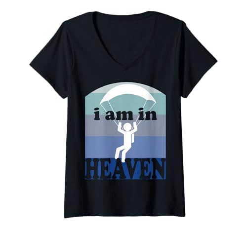 Damen am in Heaven, Retro, Skydiver, Fallschirmspringen, T-Shirt mit V-Ausschnitt Damen am in Heaven, Retro, Skydiver, Fallschirmspringen, T-Shirt mit V-Ausschnitt von fallschirmspringer, fallschirm, flugzeug, gleiten