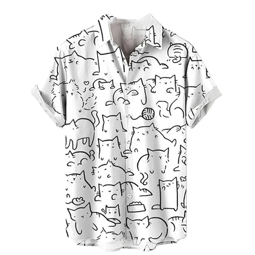 Cartoon Katze 3D Druck Shirt Männer Sommerurlaub Hawaii-Hemden Oberteile Straße Strand überdimensioniert Revers Knopf Bluse von famesale